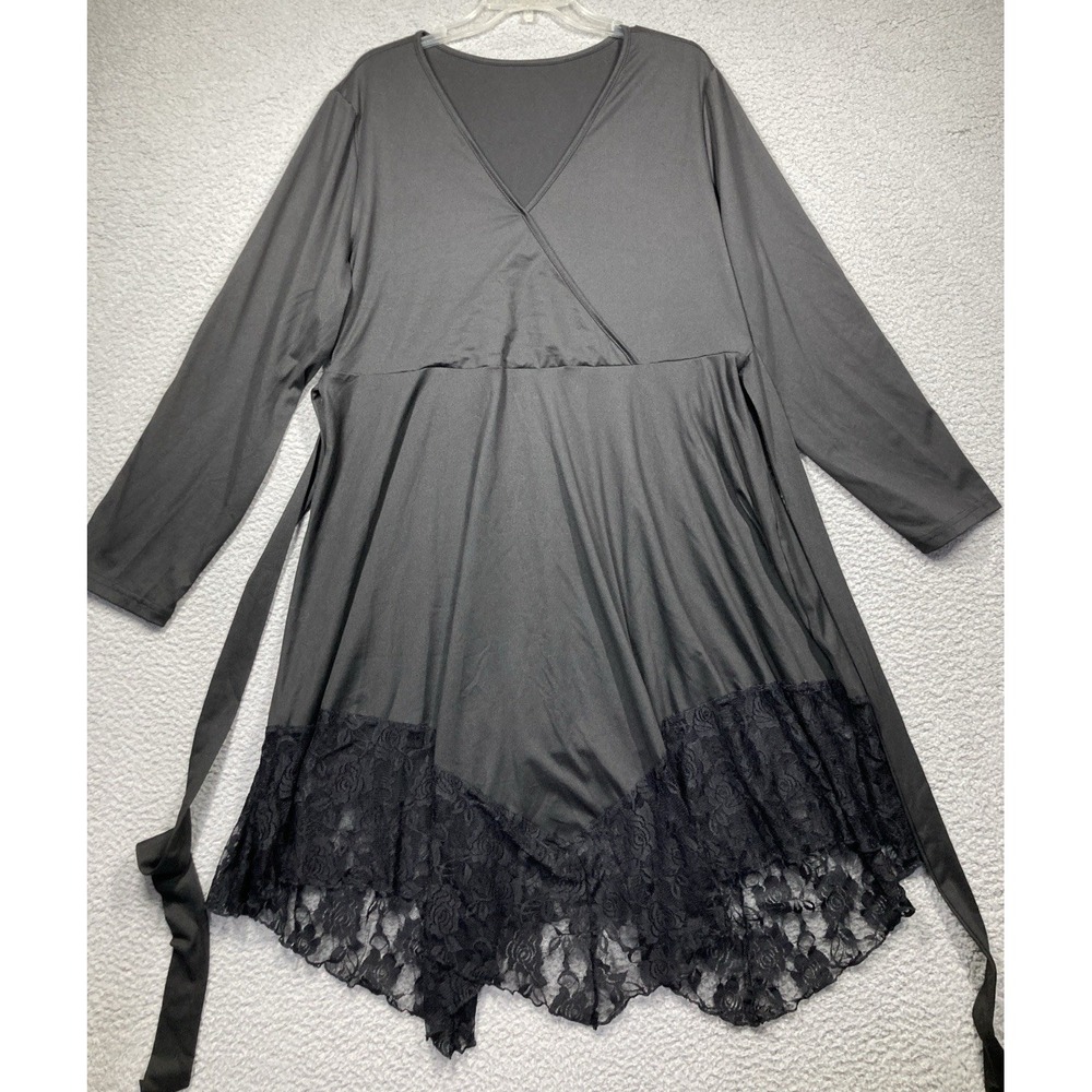 Whimsigoth Dress Women's 3X Black Asymmetrical Lace‎ Stretch Fairy Grunge V Neck